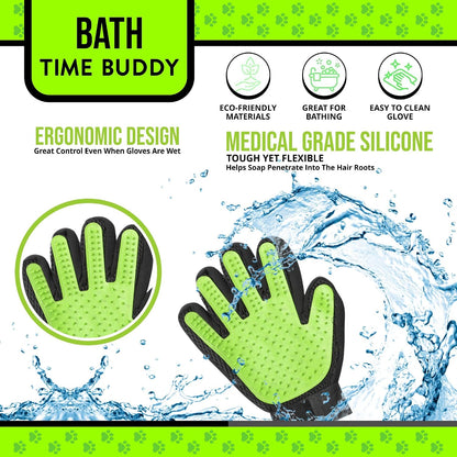 Pet Grooming Gloves – 1 Pair – Deshedding & Bath Massage Mitts for Dogs & Cats – Choose from 5 Colors – Adjustable, Reusable & Easy to Clean (Lime Green)