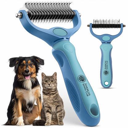 AKC 2-in-1 Grooming Brush for Dogs & Cats, Deshedding & Detangling