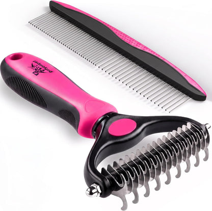 Pat Your Pet Deshedding Brush & Metal Comb Grooming Combo for Cats & Dogs