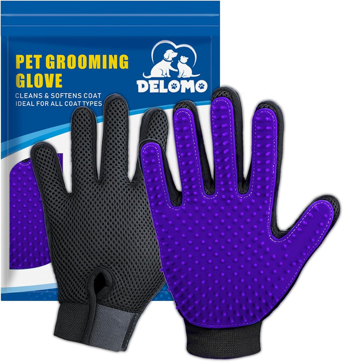 Pet Hair Removal Glove with 255 Silicone Tips for Dogs & Cats,1 Pair Purple
