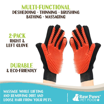 Raw Paws Grooming Gloves, 2 ct - Soft-Tip Pet Gloves for Dogs, Cats & Horses - Deshedding and Grooming Solution