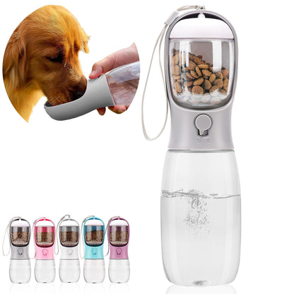 Dog Water Bottle with Food Container, Portable Leak Proof Pet Water Dispenser for Walking Hiking Travel, Puppy Essentials Accessories for Small Large Dogs, Dog Gifts (10oz/15oz/19oz)