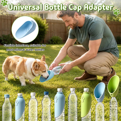 2 Pcs Portable Dog Water Bottle Attachment, Silicone Leak Proof Foldable Slip-on Pet Water Bowl for Walks, Dog Drink Dispenser, Leaf Design Water Bottle Adapter for Daily Hiking Travel
