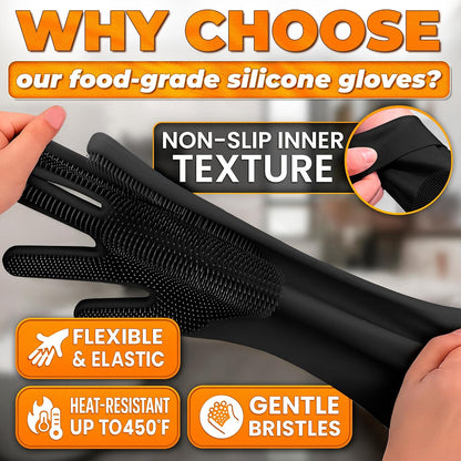 Cat and Dog Washing Gloves, 1 Pair, 11.6 in, Soft Silicone (Black)