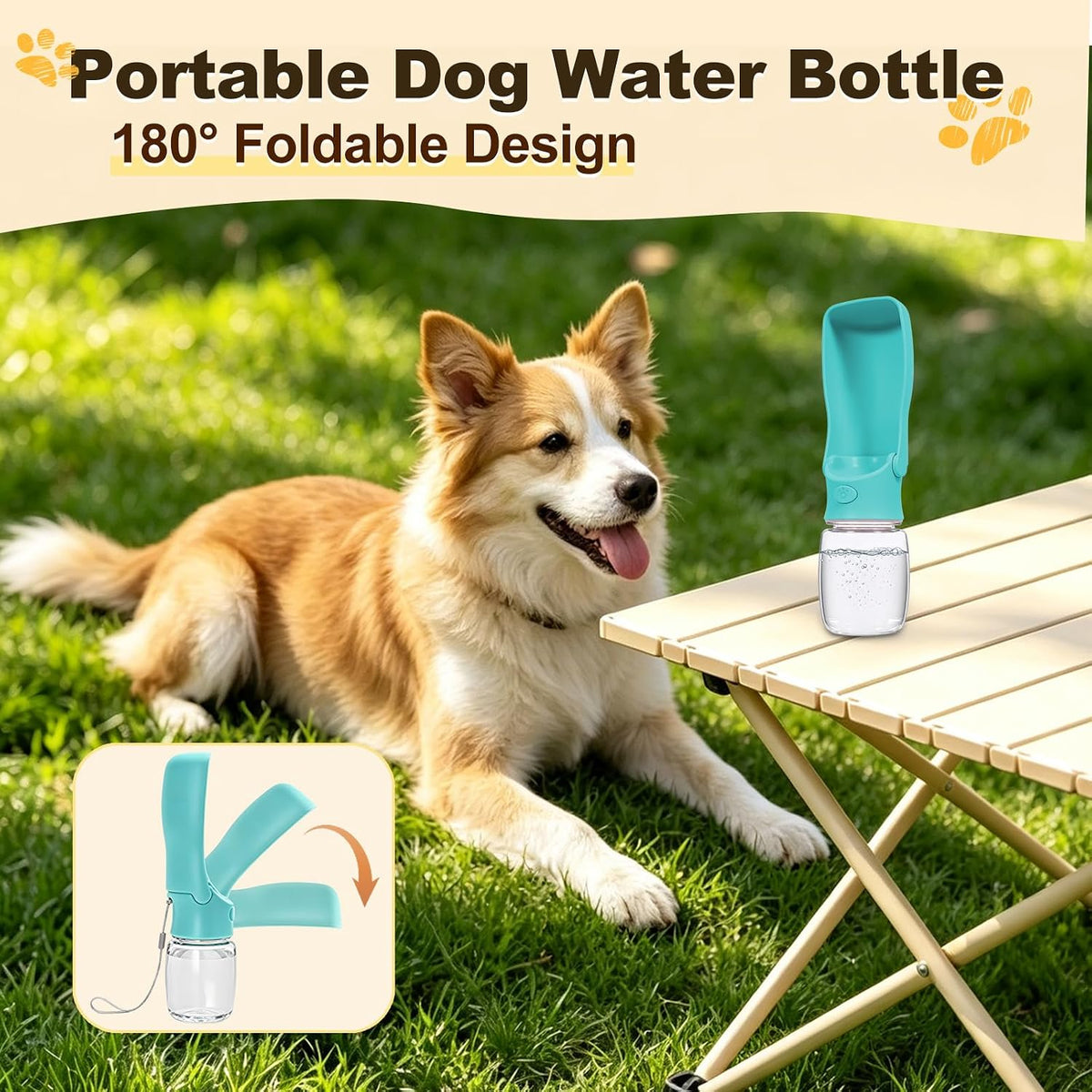 Foldable Dog Water Bottle, 12 oz Portable Pet Dispenser (Green)