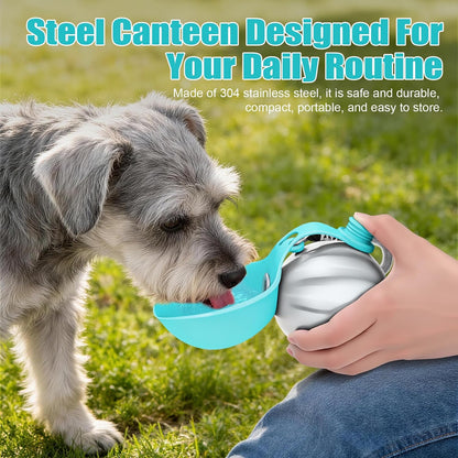 Portable Dog Water Bottle 10oz Stainless Steel Travel Bowl