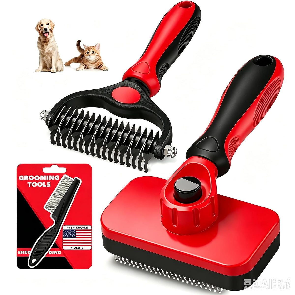 Professional 7 in 1 Pet Grooming kit I Dog Brush & Cat Brush I Dog&Cat Comb I Dog&Cat Nail Clipper/Trimmers with Nail File I Dog Bath Brush I Dog&Cat Flea Comb I Pet Supplies(Deep Blue)