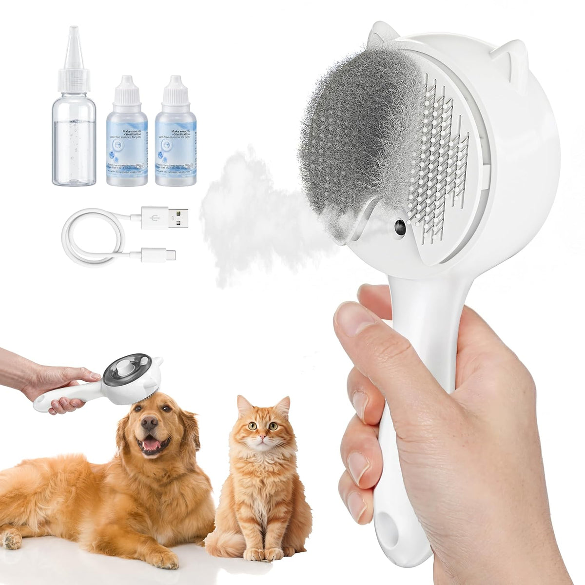 Pet Steam Brush Anti-static Self-Cleaning Mist Comb Dog Cat Grooming