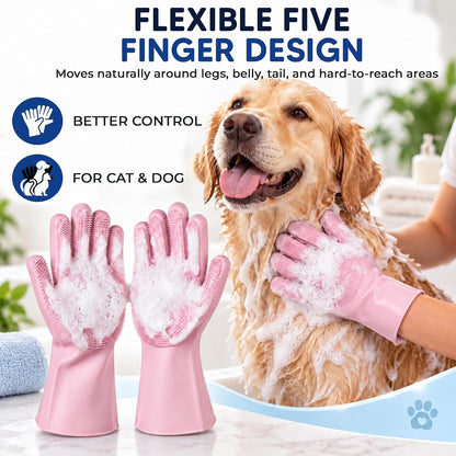 NVNAN Pet Washing Gloves for Dogs and Cats, Pink, Silicone