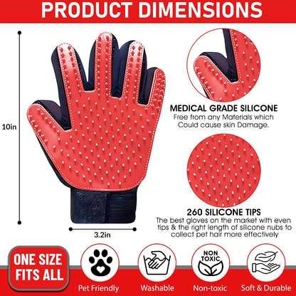 Upgrade Pet Grooming Gloves, Grooming Gloves for Dogs, Cats, Rabbits & Horses with Long and Short Hair, Efficient Pets Hair Remover Mittens - 1 Pair (Red)