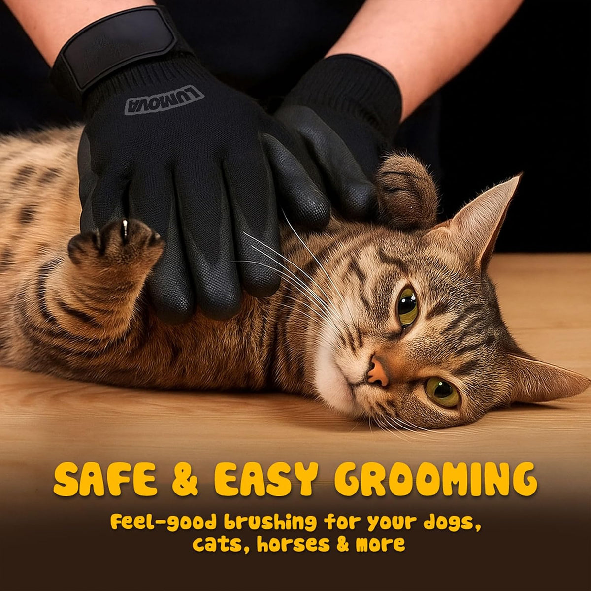 Pet Grooming Glove – Patented Rubber-Massage Shedding Bath & Hair Remover for Dogs, Cats & Livestock – Lightweight, Flexible, Secure Fit (Black)