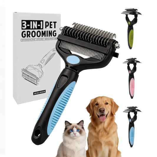 3-in-1 Pet Grooming Tool Dematting Comb Undercoat Rake Deshedding Brush