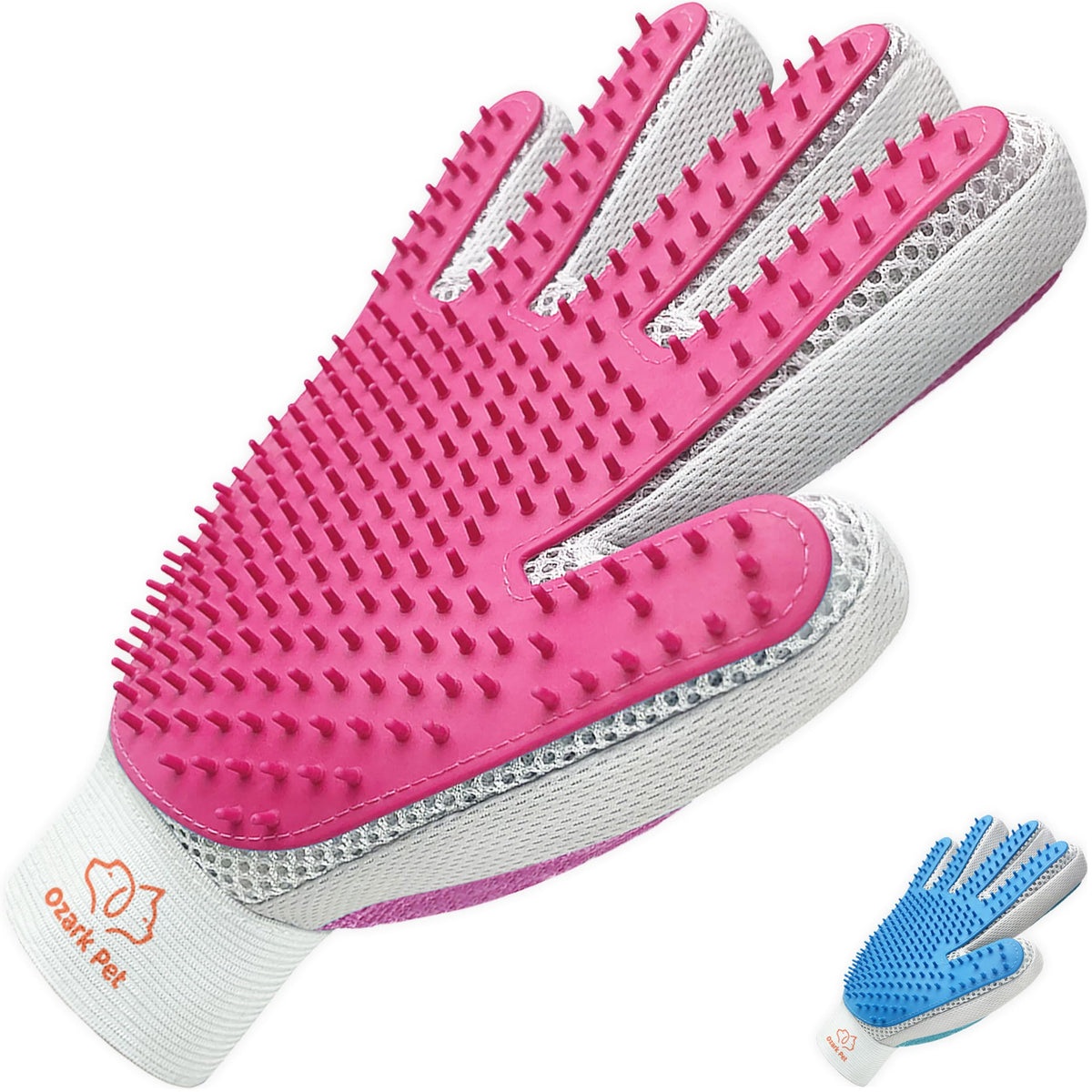 Pet Grooming Glove, 2 in 1 Glove with De-Shedding and Hair Remover for Cat & Dog, No More Shedding and Flying Hairs (Blue)
