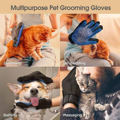 Upgraded Pet Grooming Gloves for Shedding - 1 Pair Dog Hair Remover Gloves for Bathing & Deshedding Cats, Dogs & Horses, Gentle Massage for Short & Long Hair (Blue)