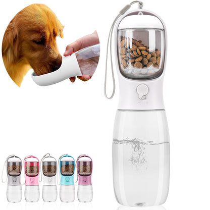 Dog Water Bottle with Food Container, Portable Leak Proof Pet Water Dispenser for Walking Hiking Travel, Puppy Essentials Accessories for Small Large Dogs, Dog Gifts (10oz/15oz/19oz)
