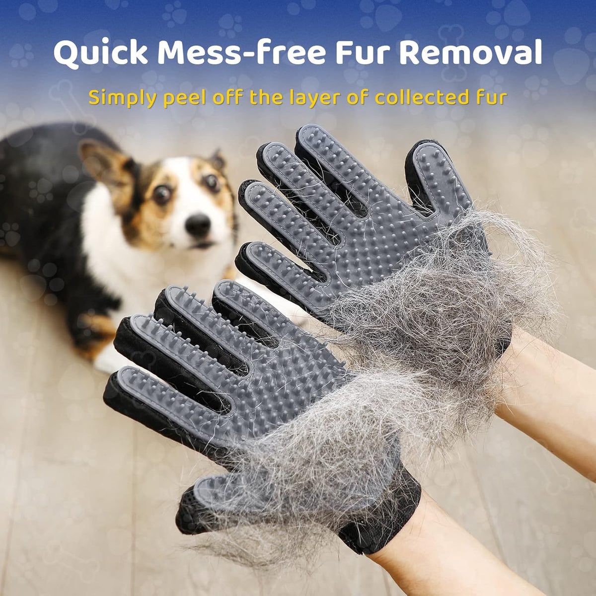 Pet Hair Removal Glove with 255 Silicone Tips for Dogs & Cats, 1 Pair Gray
