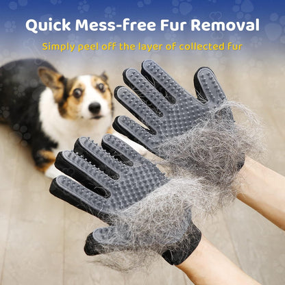Pet Hair Removal Glove with 255 Silicone Tips for Dogs & Cats, 1 Pair Gray