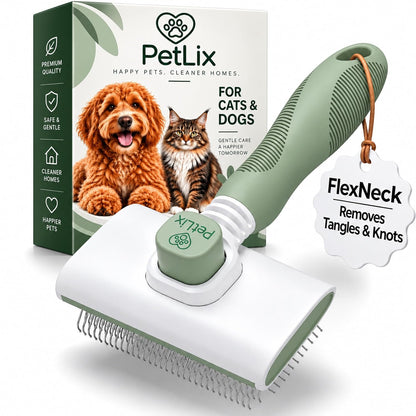 Premium Deshedding Slicker Brush for Cats & Dogs Grooming – Detangles Knots & Mats, Skin-Gentle Rounded Tips, Flexible Neck Reduces Wrist Fatigue, One-Click Fur Release, Medium & Long Hair