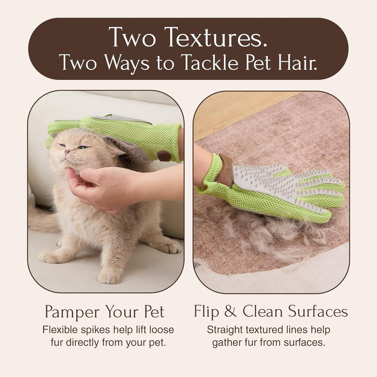 PetPals Single Pet Hair Removal Glove, Double-Sided Cat Grooming Glove