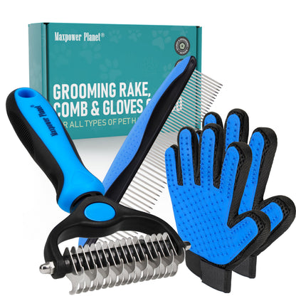 Maxpower Planet Pet Grooming Brush - Double Sided Shedding, Dematting Undercoat Rake for Dogs and Cats - Extra Wide Dog Grooming Brush - Yellow