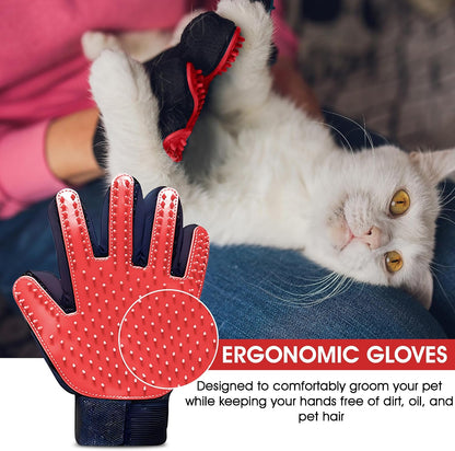 Upgrade Pet Grooming Gloves, Grooming Gloves for Dogs, Cats, Rabbits & Horses with Long and Short Hair, Efficient Pets Hair Remover Mittens - 1 Pair (Red)