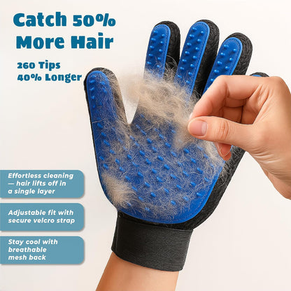 Pet Grooming Gloves – Efficient Dog & Cat Grooming Gloves 2-in-1 Deshedding Glove & Massage Mitt for Bathing, Washing & Shedding, Safe for Short/Long Hair – 2pcs (Blue)