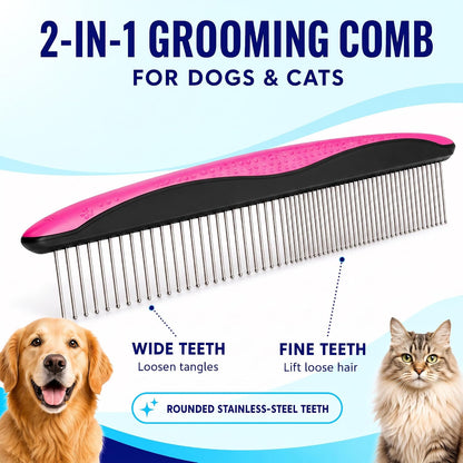 Pat Your Pet Deshedding Brush & Metal Comb Grooming Combo for Cats & Dogs