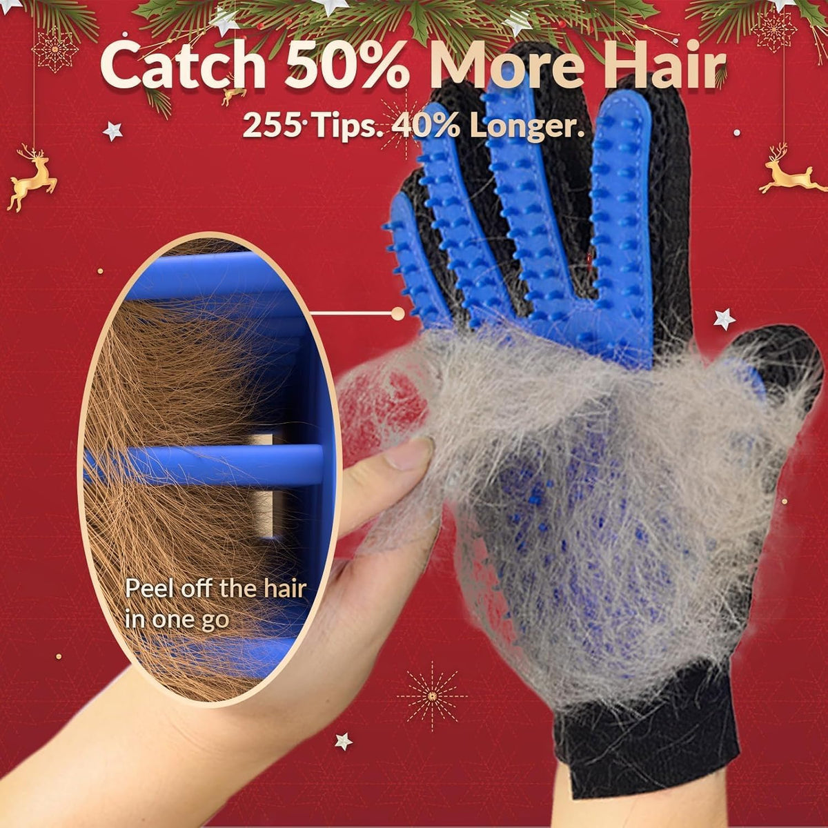 Upgraded Pet Grooming Gloves for Shedding - 1 Pair Dog Hair Remover Gloves for Bathing & Deshedding Cats, Dogs & Horses, Gentle Massage for Short & Long Hair (Blue)