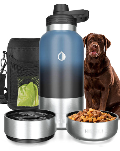 32 oz. Dog Water Bottle, Insulated Dog Travel Water Bottle, Stainless Steel Pet Water Bottle Dispenser, Portable Food and Water Bowl for Dogs for Walking Dog Canteen Travel Kit