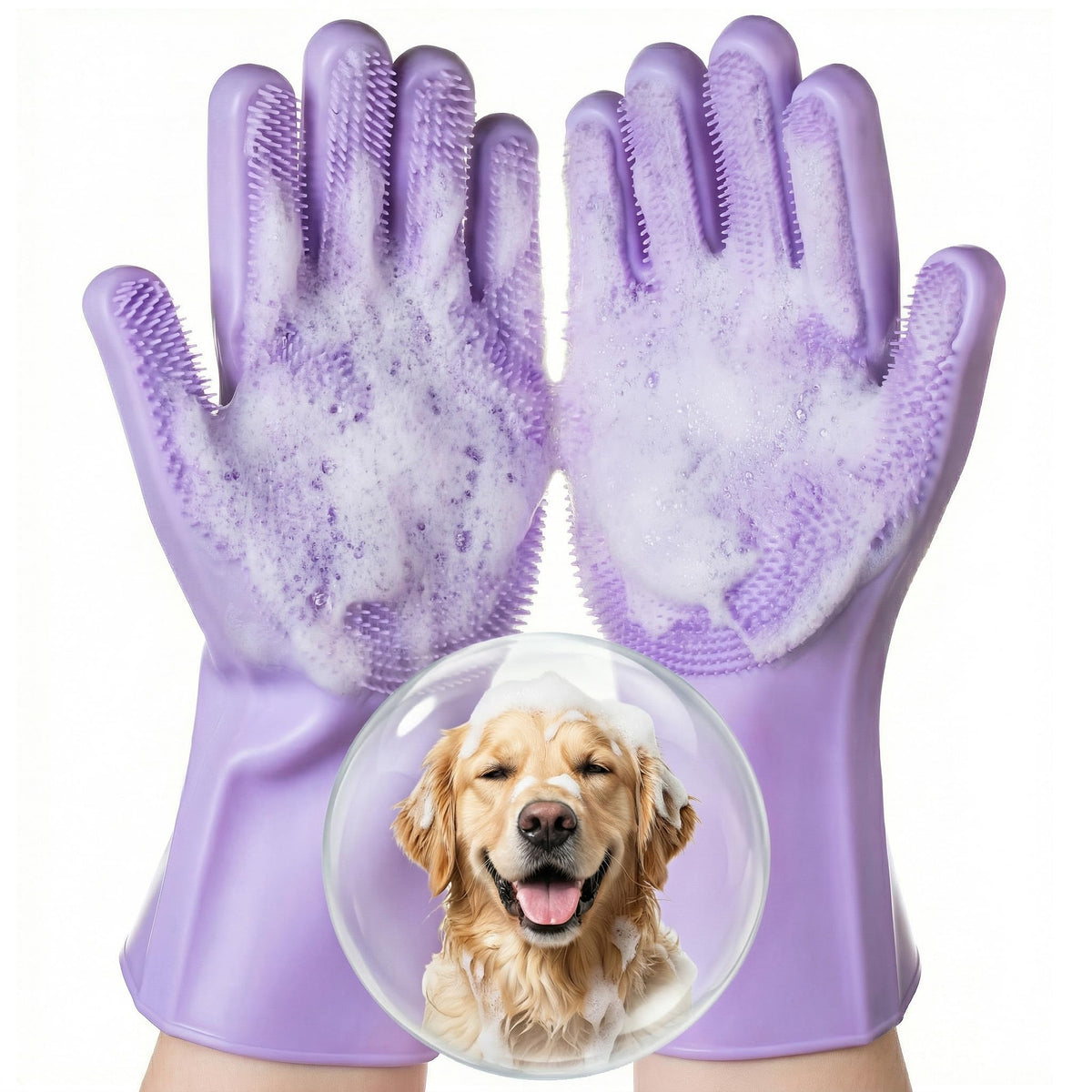 Silicone Pet Grooming Gloves Dog Washing Gloves for Bathing, 1 Pair Purple