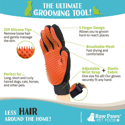 Raw Paws Grooming Gloves, 2 ct - Soft-Tip Pet Gloves for Dogs, Cats & Horses - Deshedding and Grooming Solution