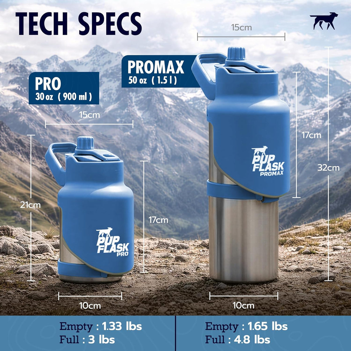 PupFlask Pro Portable Insulated Dog Water Bottle, Stainless Steel Bowl