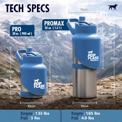 PupFlask Pro Portable Insulated Dog Water Bottle, Stainless Steel Bowl