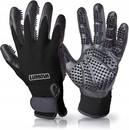Pet Grooming Glove – Patented Rubber-Massage Shedding Bath & Hair Remover for Dogs, Cats & Livestock – Lightweight, Flexible, Secure Fit (Black)