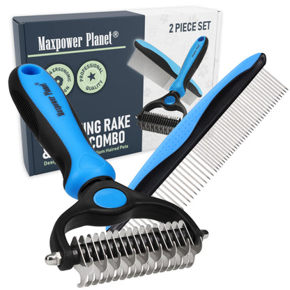 Maxpower Planet Pet Grooming Brush - Double Sided Undercoat Rake for Dogs and Cats, Extra Wide, Reduce Shedding by 95%, Grey