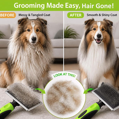 Slicker Brushes for Dogs & Cats, Pain‑Free Pet Grooming Brush with Angled Ball‑Tipped Pins, Removes Mats, Tangles & Loose Fur for Medium to Long‑Haired Pets