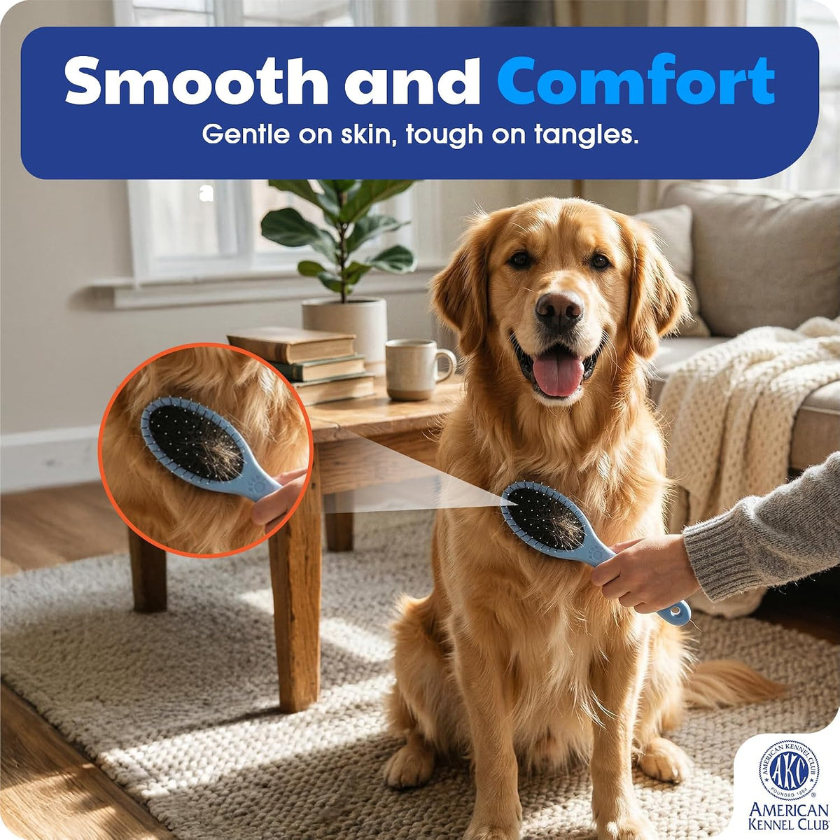 AKC 2-in-1 Grooming Brush for Dogs & Cats, Deshedding & Detangling
