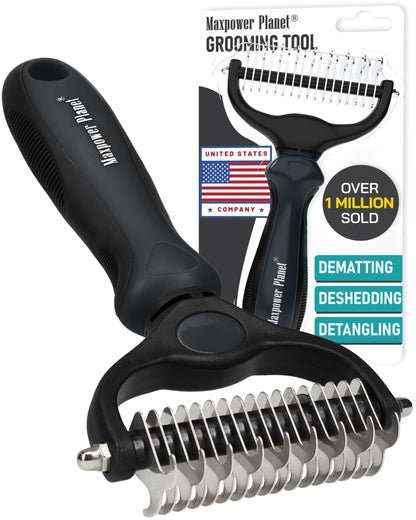 Maxpower Planet Hair Brush - Double Sided Shedding, Dematting Undercoat Rake for Dogs, Cats - Extra Wide Dog Grooming Brush, Pink