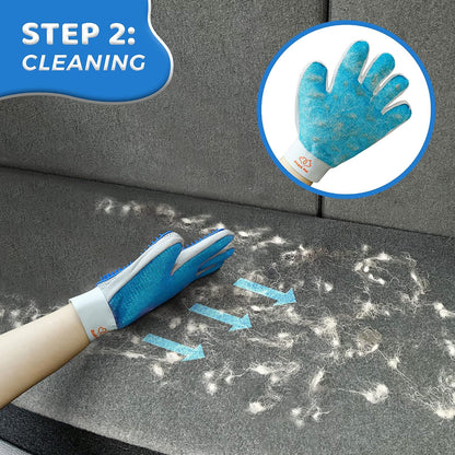 Pet Grooming Glove, 2 in 1 Glove with De-Shedding and Hair Remover for Cat & Dog, No More Shedding and Flying Hairs (Blue)
