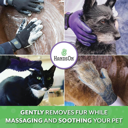H HANDSON Pet Grooming Gloves - Patented #1 Ranked, Award Winning Shedding, Bathing, & Hair Remover Gloves - Gentle Brush for Cats, Dogs, and Horses (Grey, Medium)