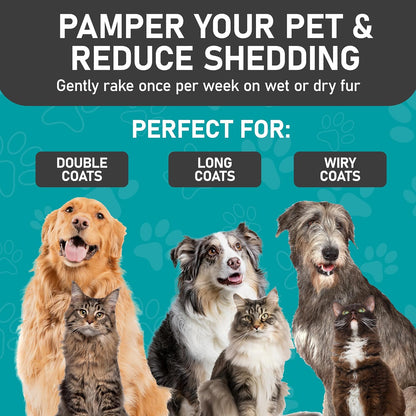 Maxpower Planet Pet Grooming Brush - Double Sided Shedding, Dematting Undercoat Rake for Dogs and Cats - Extra Wide Dog Grooming Brush - Yellow