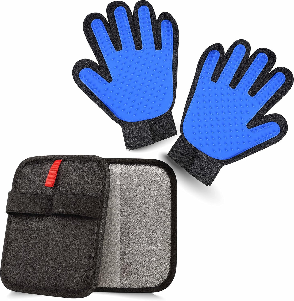 3-PCS Pet Grooming Set – 255-Tip Deshedding Gloves for Dogs & Cats, Gentle Massage Mitt & Hair Remover Brush (Left & Right Hand) + Electrostatic Pet Hair Remover Glove for Furniture & Clothes