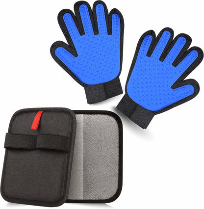 3-PCS Pet Grooming Set – 255-Tip Deshedding Gloves for Dogs & Cats, Gentle Massage Mitt & Hair Remover Brush (Left & Right Hand) + Electrostatic Pet Hair Remover Glove for Furniture & Clothes