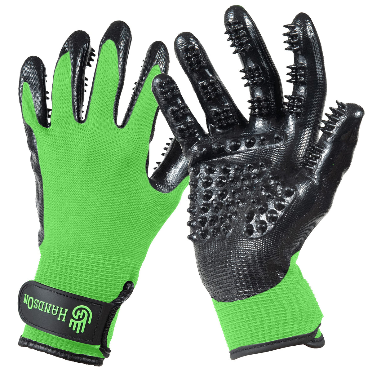 H HANDSON Pet Grooming Gloves - Patented #1 Ranked, Award Winning Shedding, Bathing, & Hair Remover Gloves - Gentle Brush for Cats, Dogs, and Horses (Black, Large)