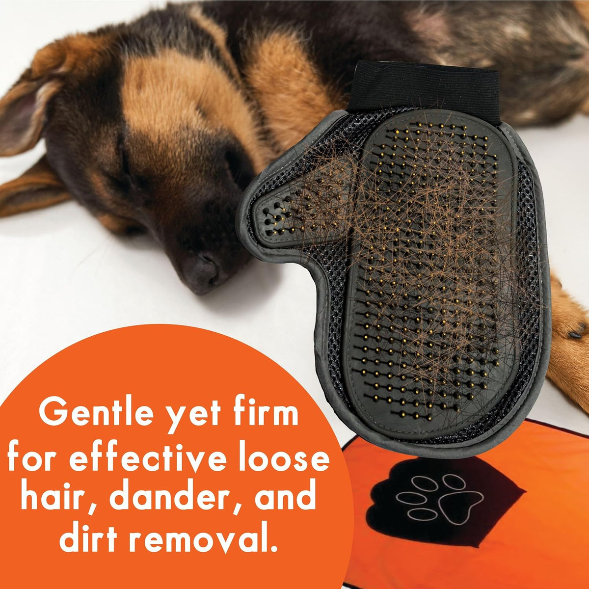 Pet Grooming Mitt and Towel Set - Deshedding Glove for Dogs and Cats - Massage and Remove Pet Hair - Ideal for Small to Medium Dogs and Cats
