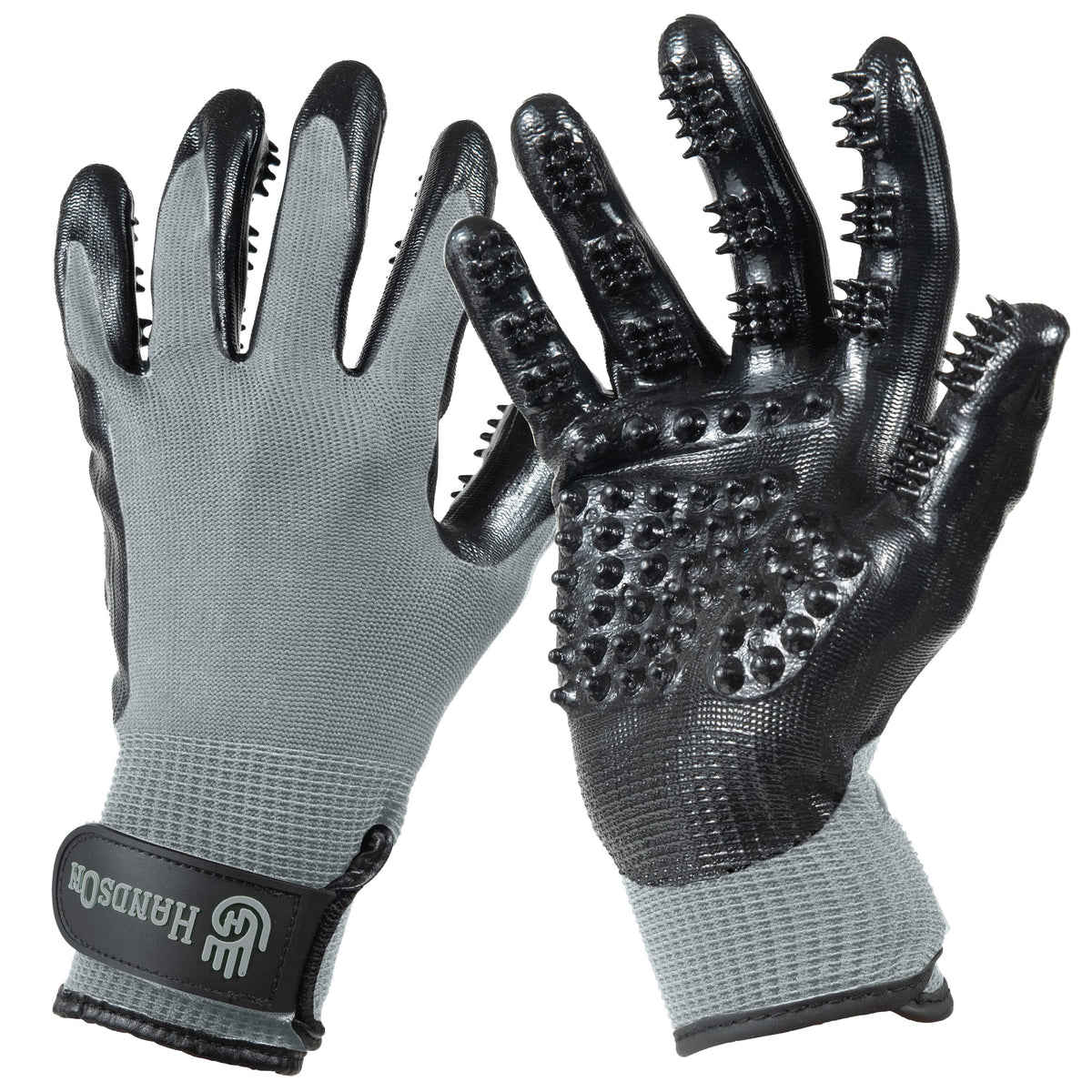 H HANDSON Pet Grooming Gloves - Patented #1 Ranked, Award Winning Shedding, Bathing, & Hair Remover Gloves - Gentle Brush for Cats, Dogs, and Horses (Grey, Large)