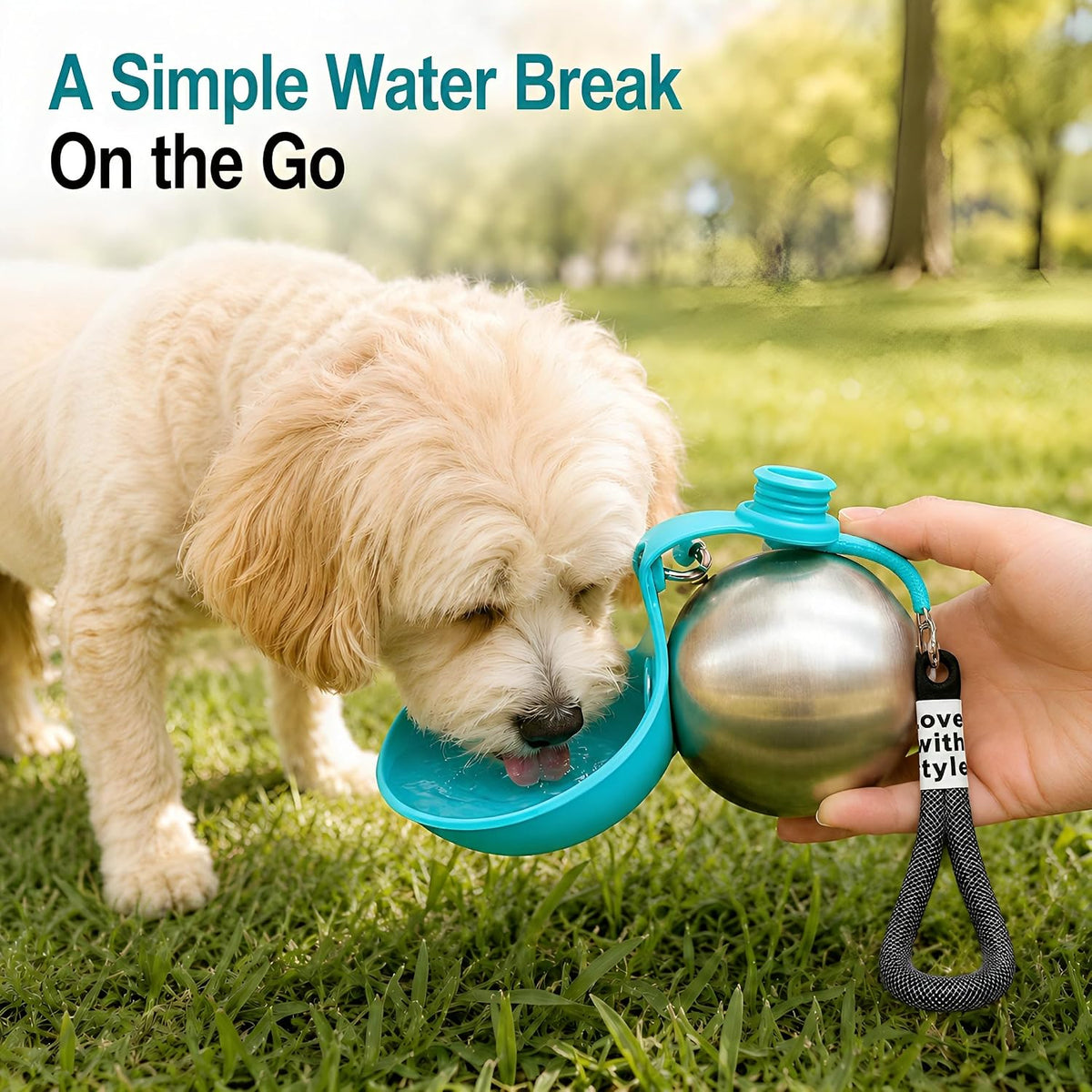 2 in 1 Dog Water Bottle Portable with Bowl, 10oz Stainless Steel, Blue