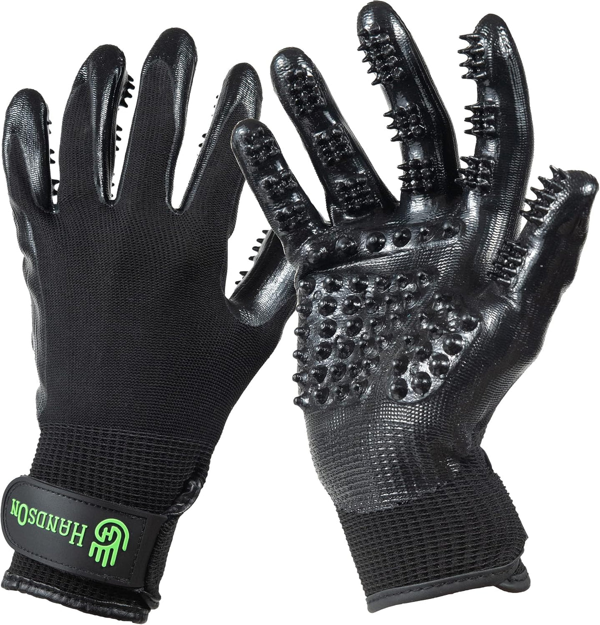 H HANDSON Pet Grooming Gloves - Patented #1 Ranked, Award Winning Shedding, Bathing, & Hair Remover Gloves - Gentle Brush for Cats, Dogs, and Horses (Black, Large)
