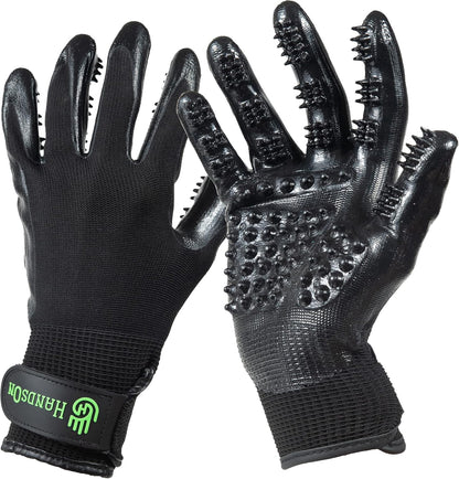 H HANDSON Pet Grooming Gloves - Patented #1 Ranked, Award Winning Shedding, Bathing, & Hair Remover Gloves - Gentle Brush for Cats, Dogs, and Horses (Black, Large)
