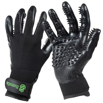 H HANDSON Pet Grooming Gloves - Patented #1 Ranked, Award Winning Shedding, Bathing, & Hair Remover Gloves - Gentle Brush for Cats, Dogs, and Horses (Grey, Small)